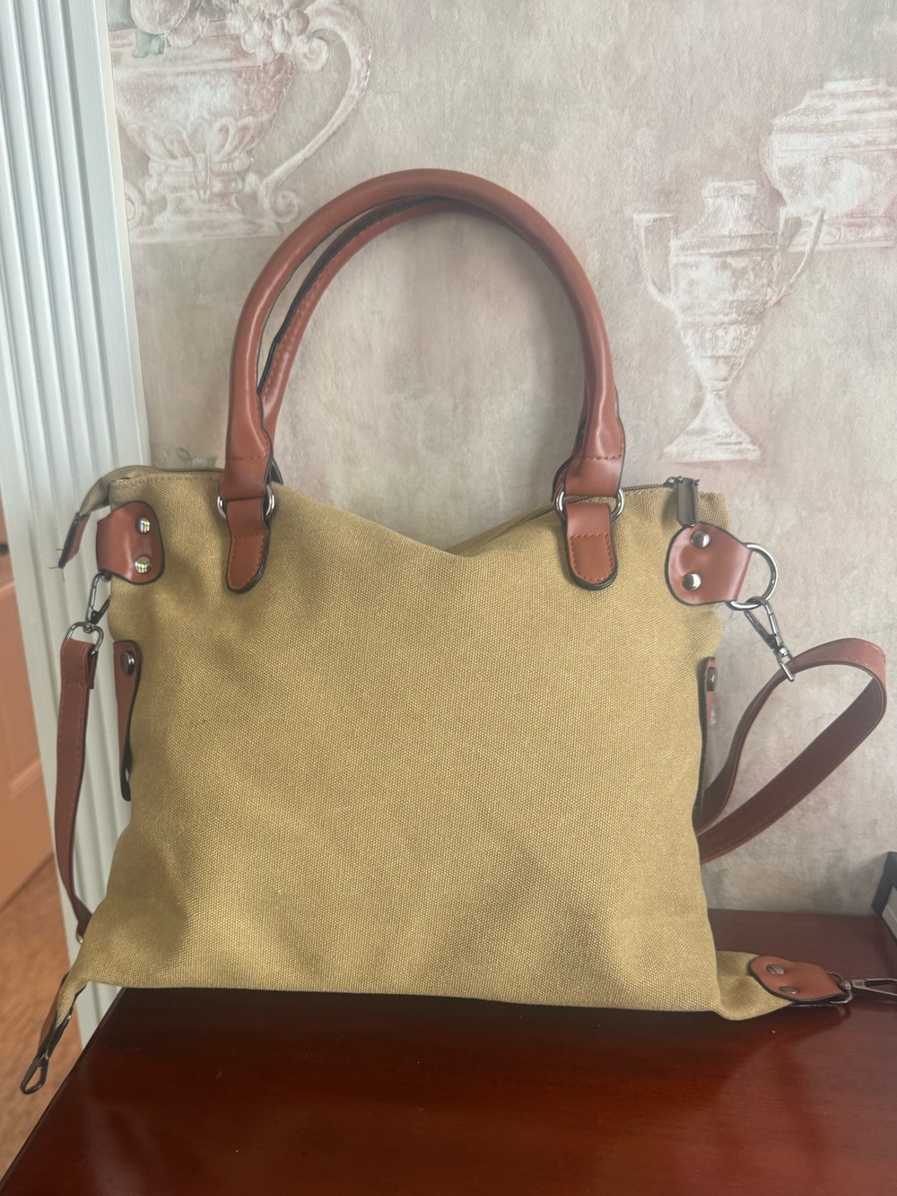AEROPORT PARIS CANVAS FAUX LEATHER BAG MEDIUM LARGE - Picture 3 of 5